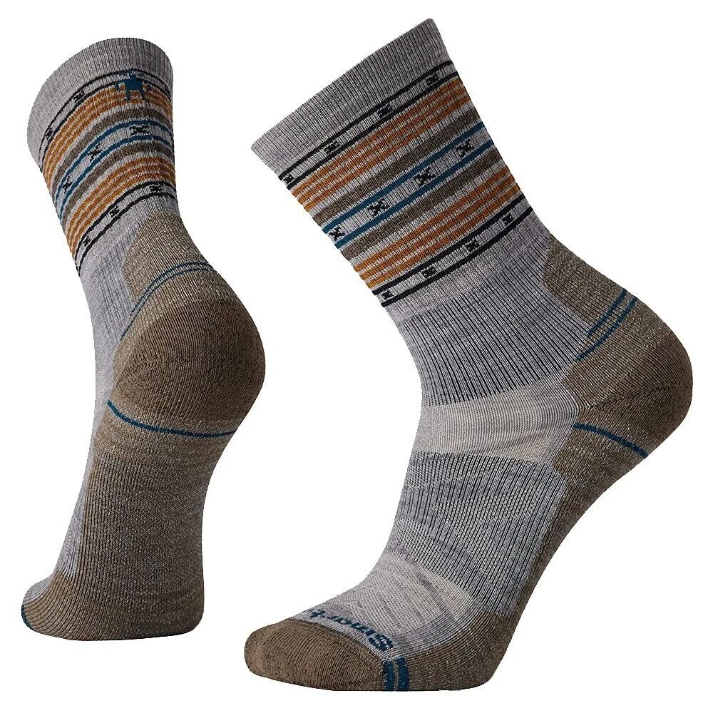 SmartWool Hike Light Cushion Spiked Stripe Crew Socks in Light Gray - Large-1