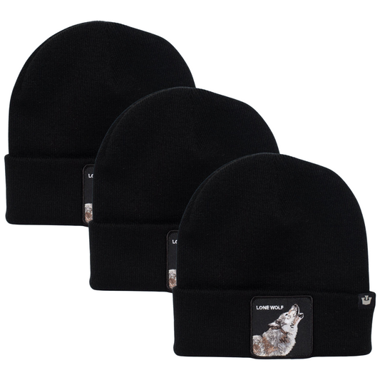 3x Goorin Lone Wolf Man Beanie Hat Warm Winter Ski Animal Series - Black-0