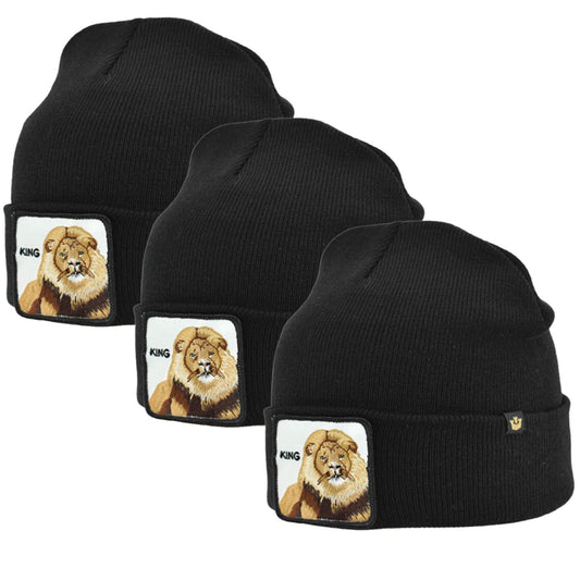 3x Goorin King Beanie Hat Hear Me Roar Warm Winter Ski Animal Series - Black-0