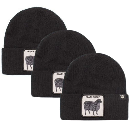 3x Goorin Sheep for Brains Beanie Hat Warm Winter Ski Animal Series - Black-0