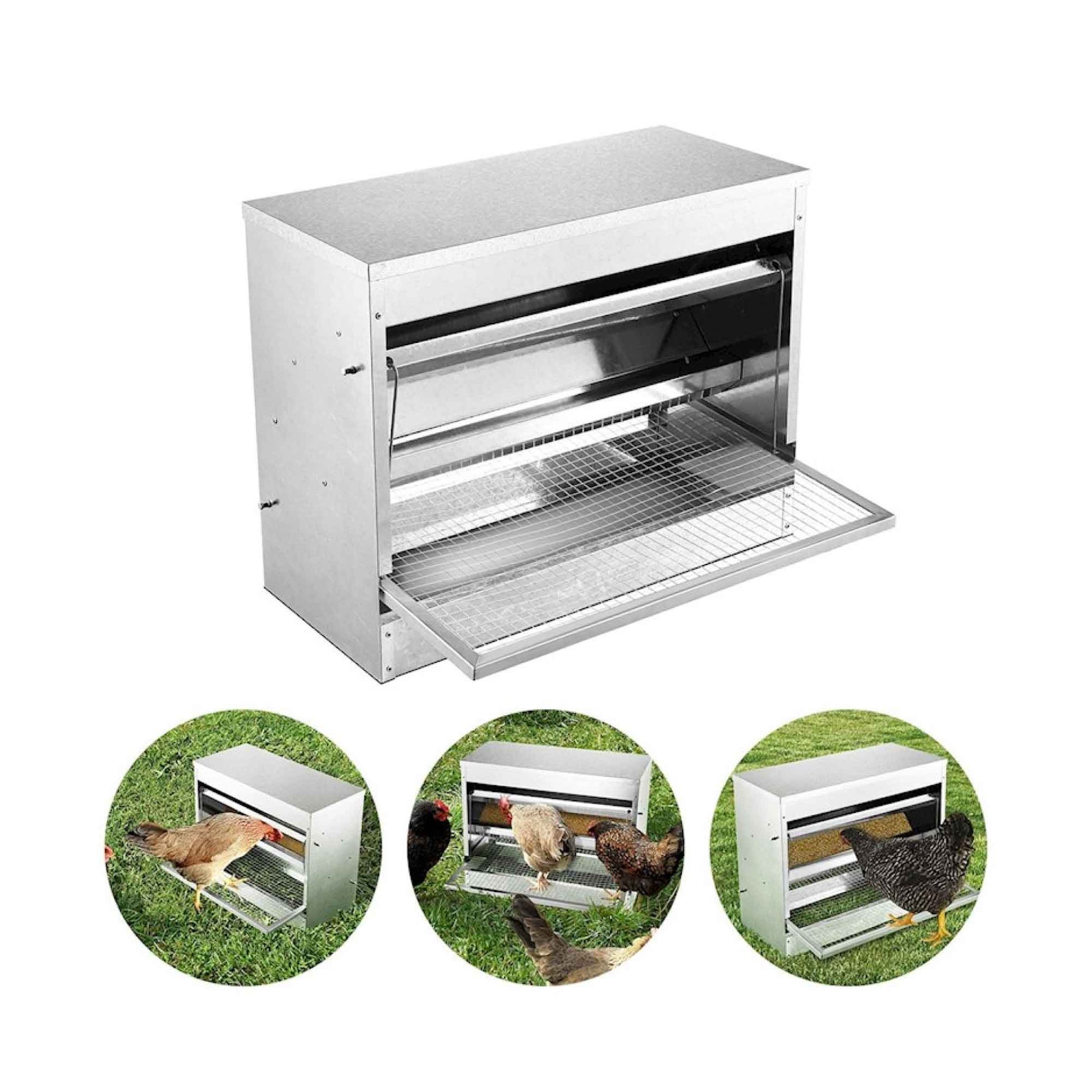 10kg Automatic Chook Chicken Feeder Poultry Auto Treadle Galvanised Metal Coop-1