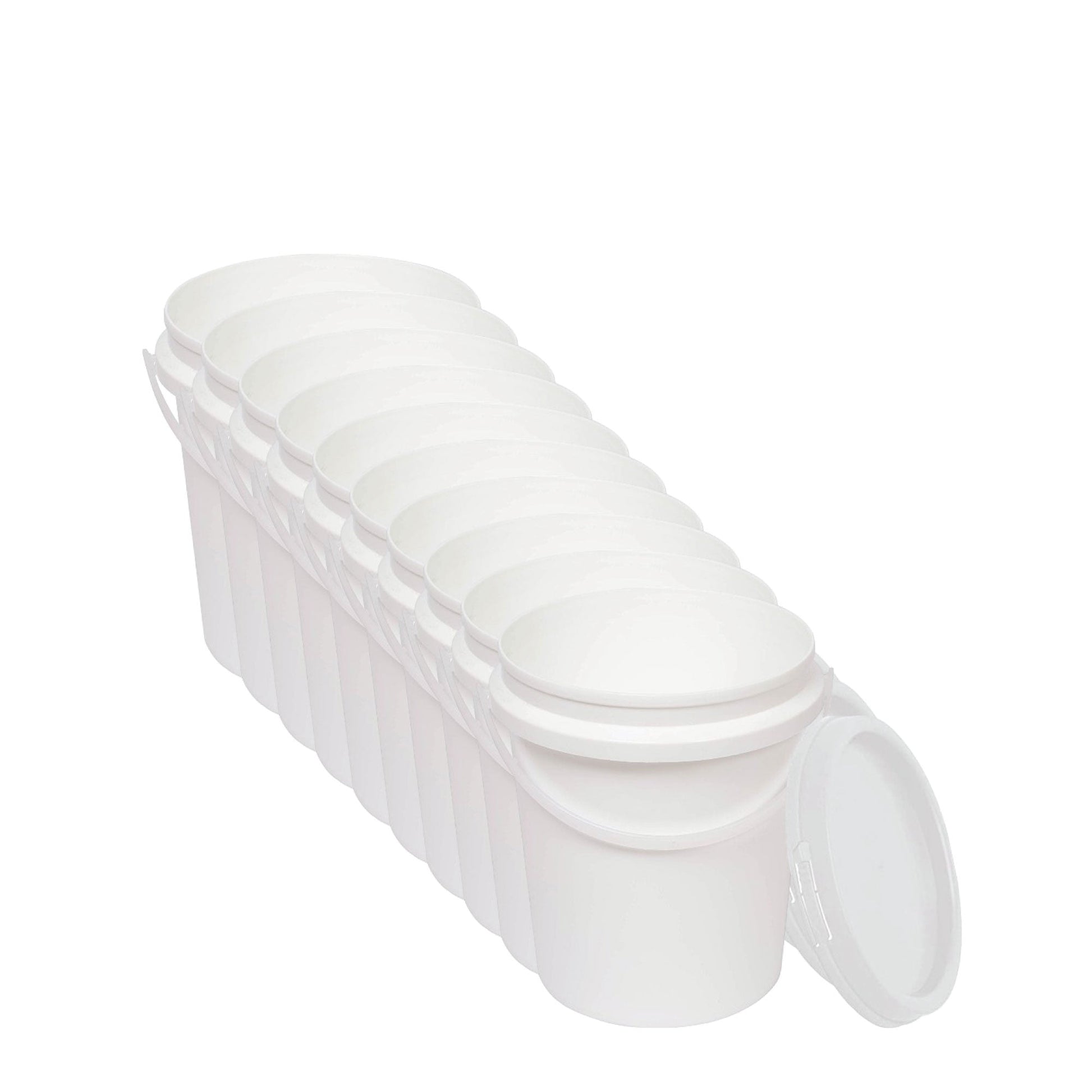 10x 1.2L Plastic Buckets + Lids - Food Grade Empty White Tub With Handle-0