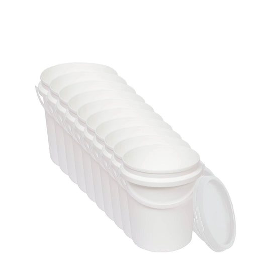 10x 1.2L Plastic Buckets + Lids - Food Grade Empty White Tub With Handle-0