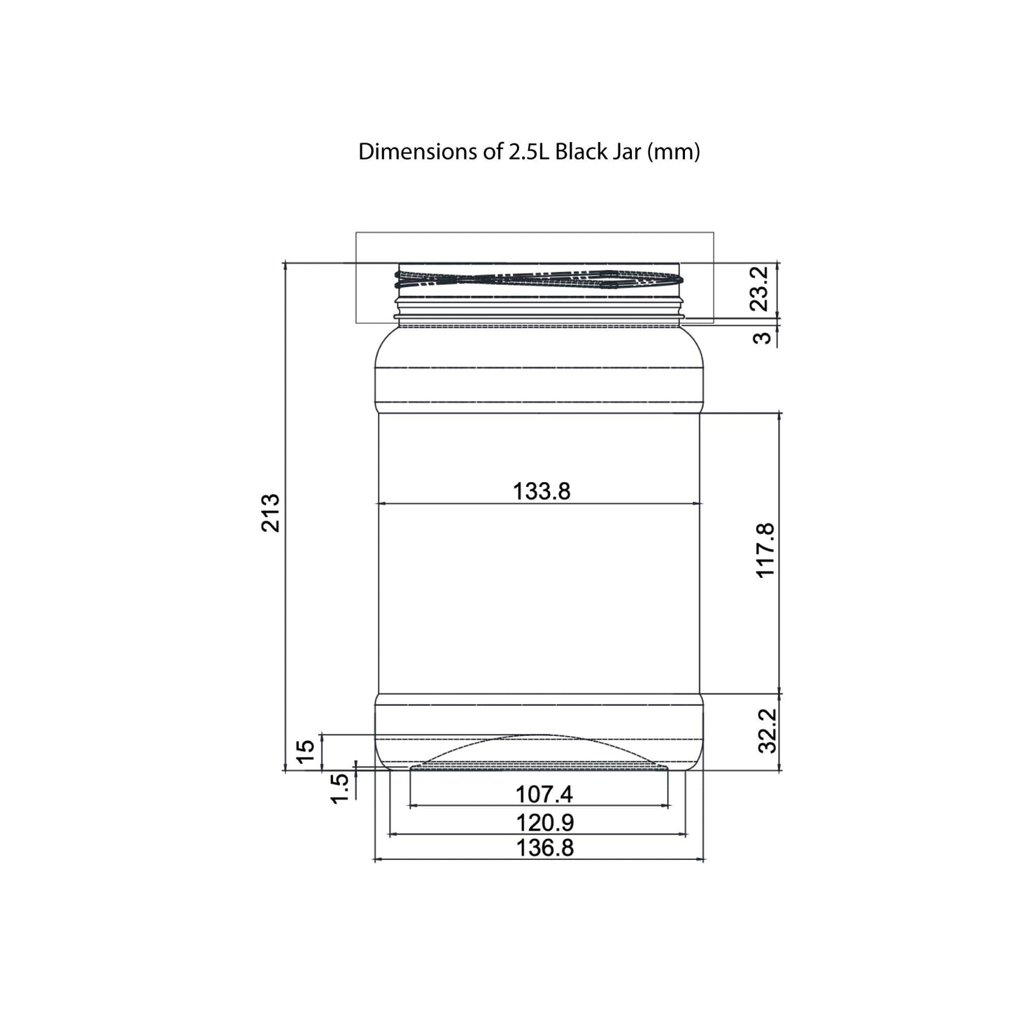 10x 2.5L Wide Mouth Plastic Jars and Lids Black - Empty Protein and Powder Tubs-4