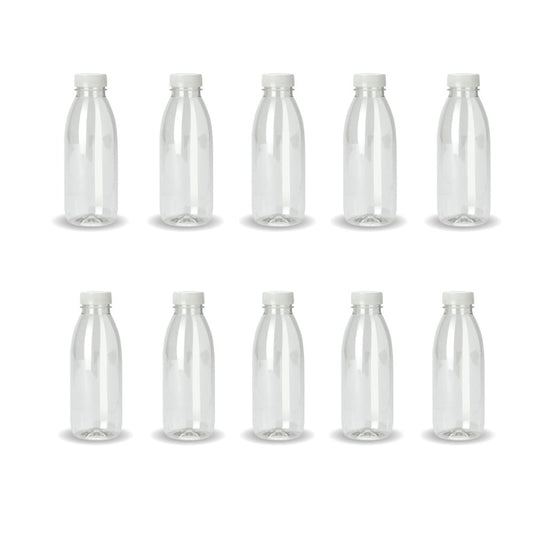 10x 300ml PET Juice Bottles + Tamper Evident Caps - Empty Plastic Recyclable Clear-0