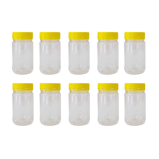 10x 500g Plastic Honey Jars + Lids - Round Clear Food Grade Packaging Containers-0