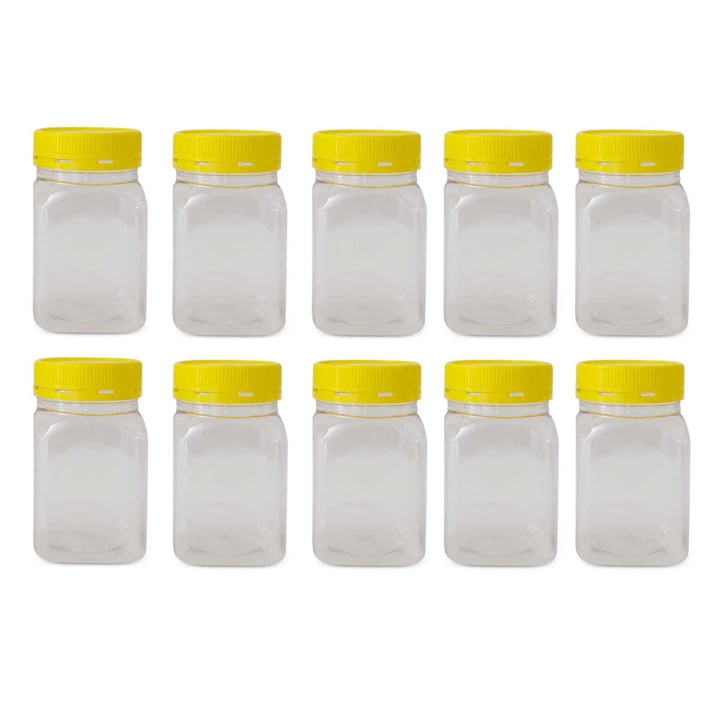 10x 500g Plastic Honey Jars + Lids - Square Clear Food Grade Packaging Containers-0