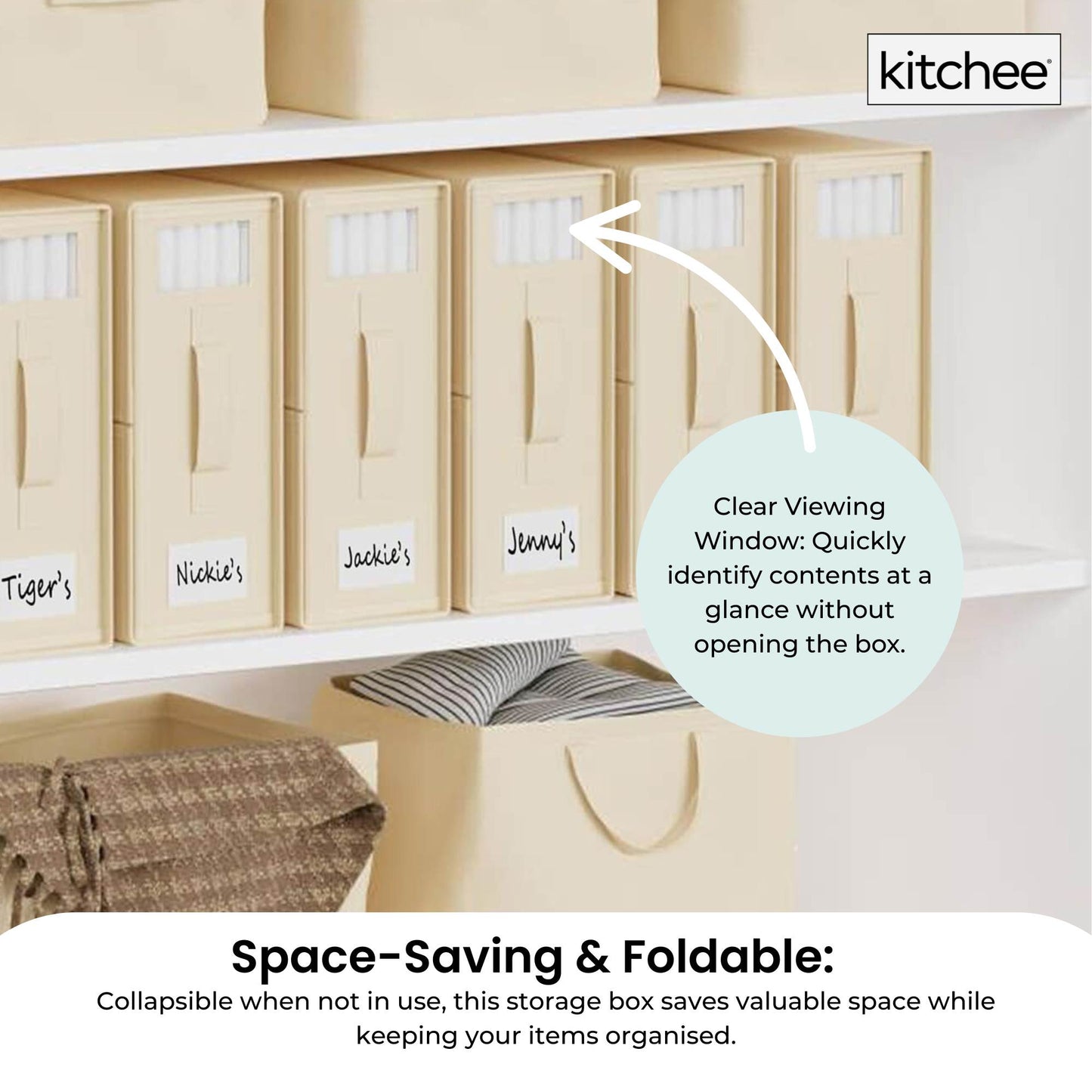 10x Kitchee Foldable Bed Sheet Storage Box – Linen & Closet Organiser Beige-3