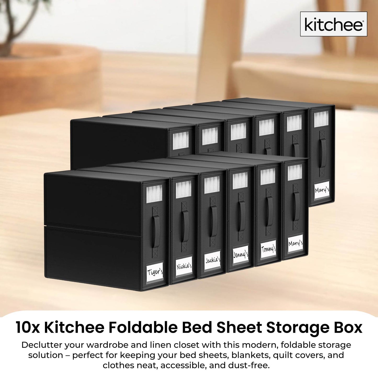 10x Kitchee Foldable Bed Sheet Storage Box – Linen & Closet Organiser Black-1