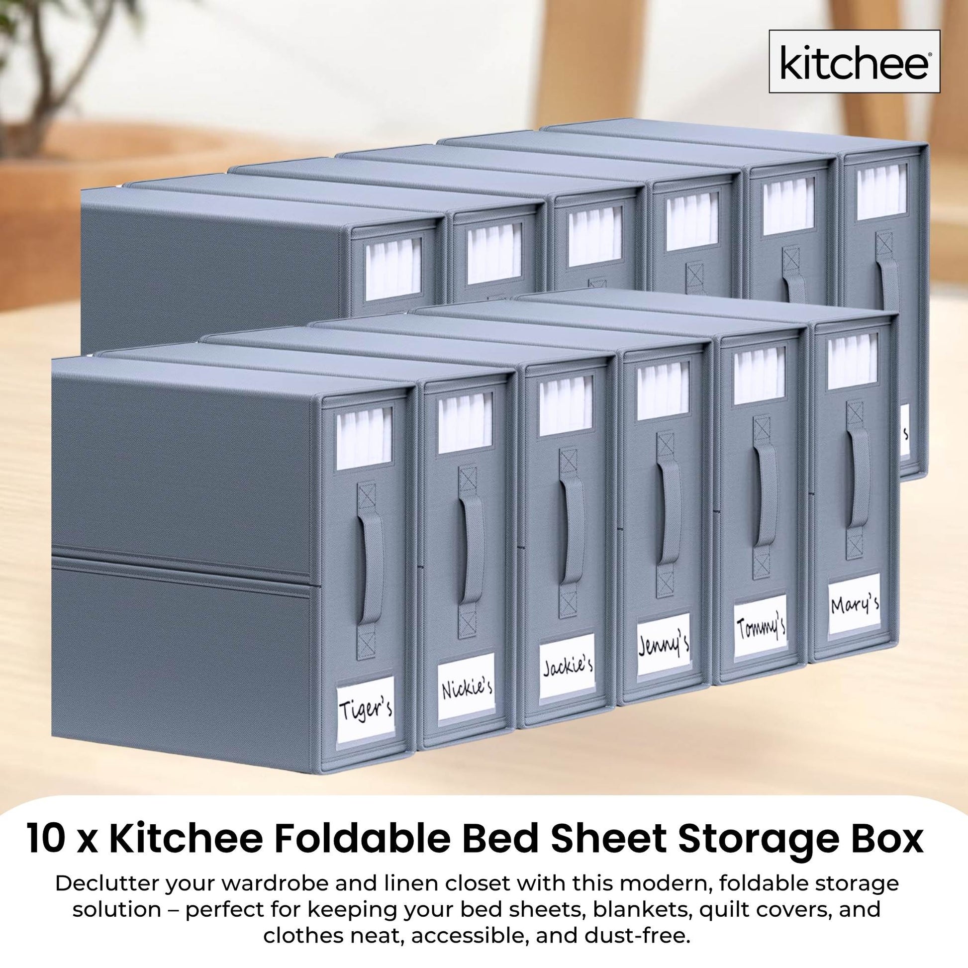 10x Kitchee Foldable Bed Sheet Storage Box – Linen & Closet Organiser Grey-1