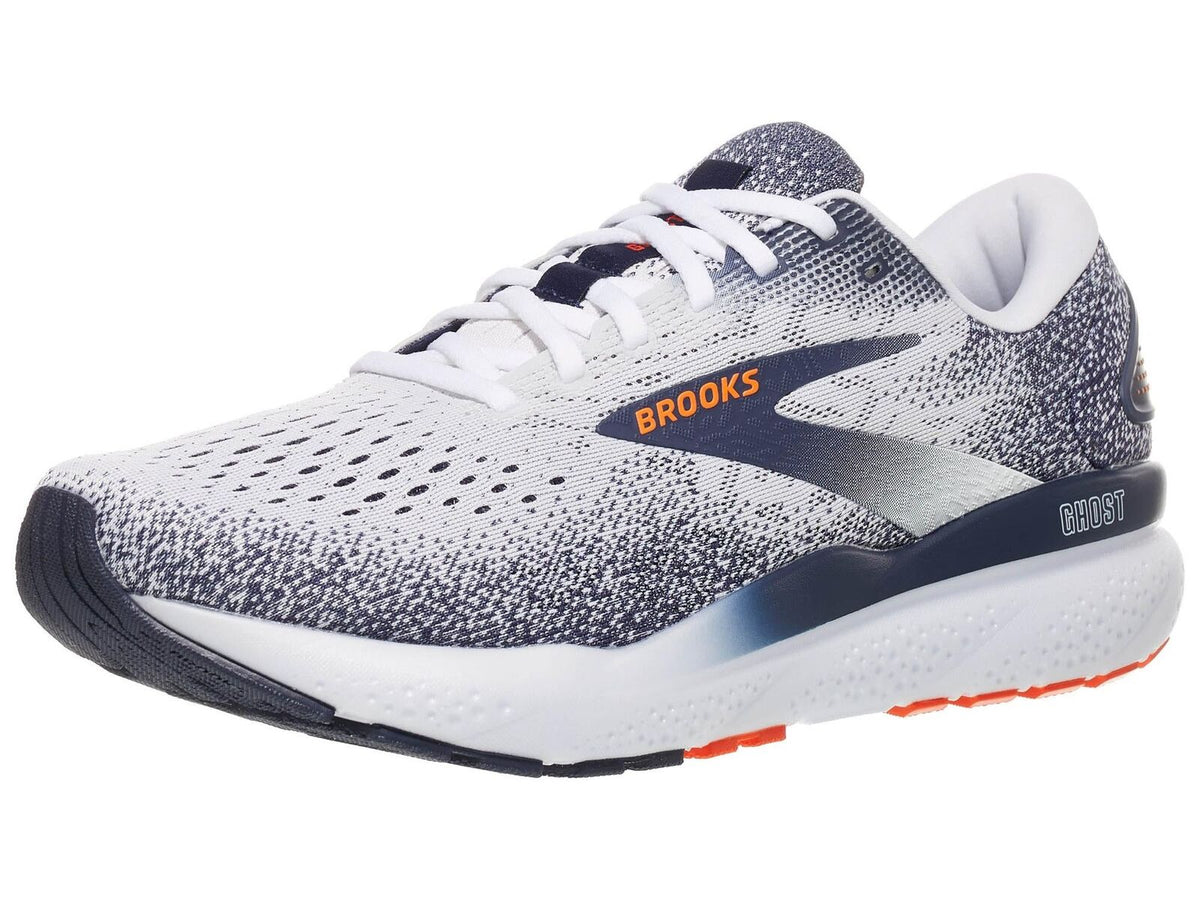 Mens Brooks Ghost 16 Running Shoes in White/Peacoat/Orange – Size 8.5