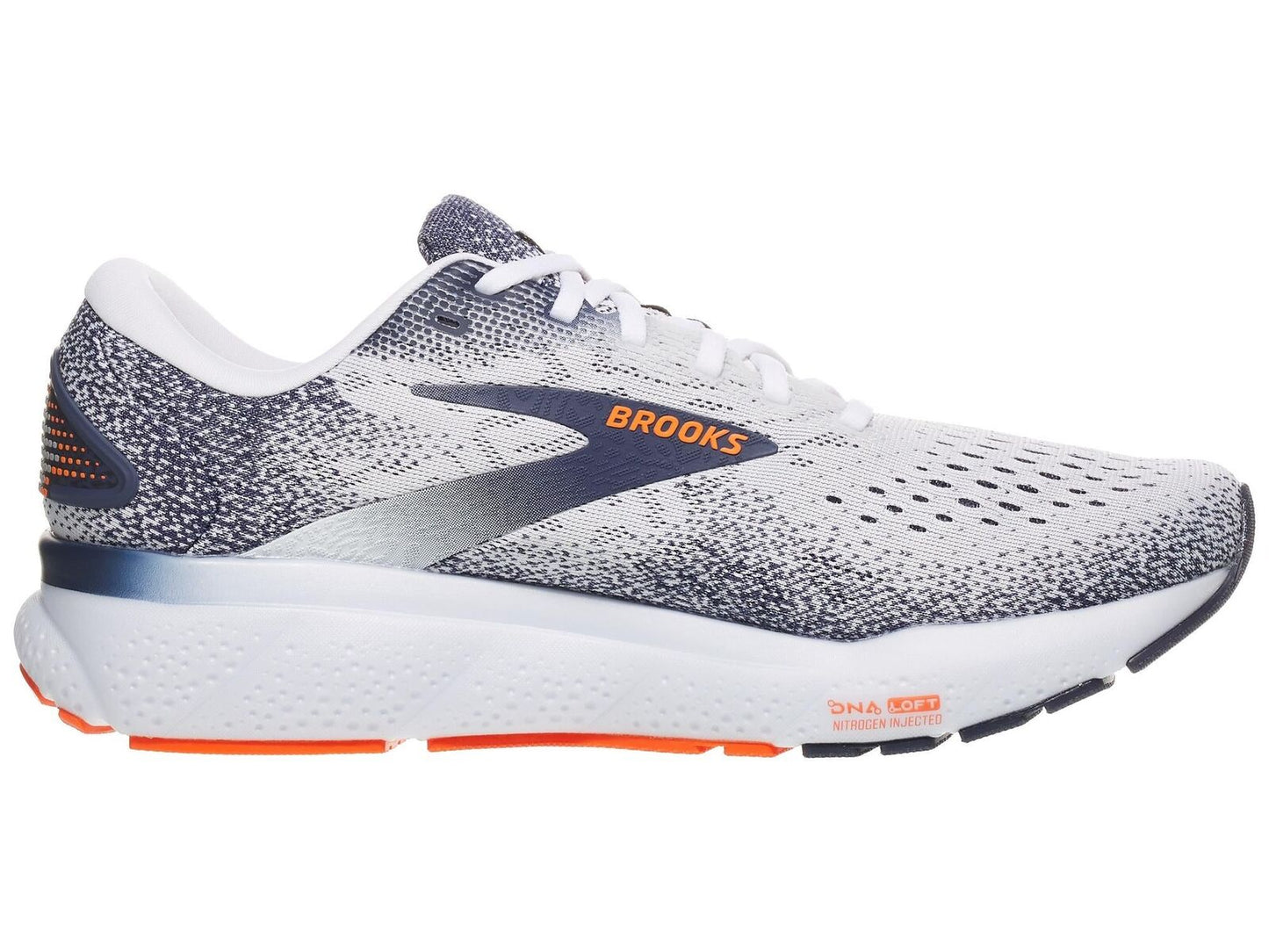 Mens Brooks Ghost 16 Running Shoes in White/Peacoat/Orange – Size 8.5-3