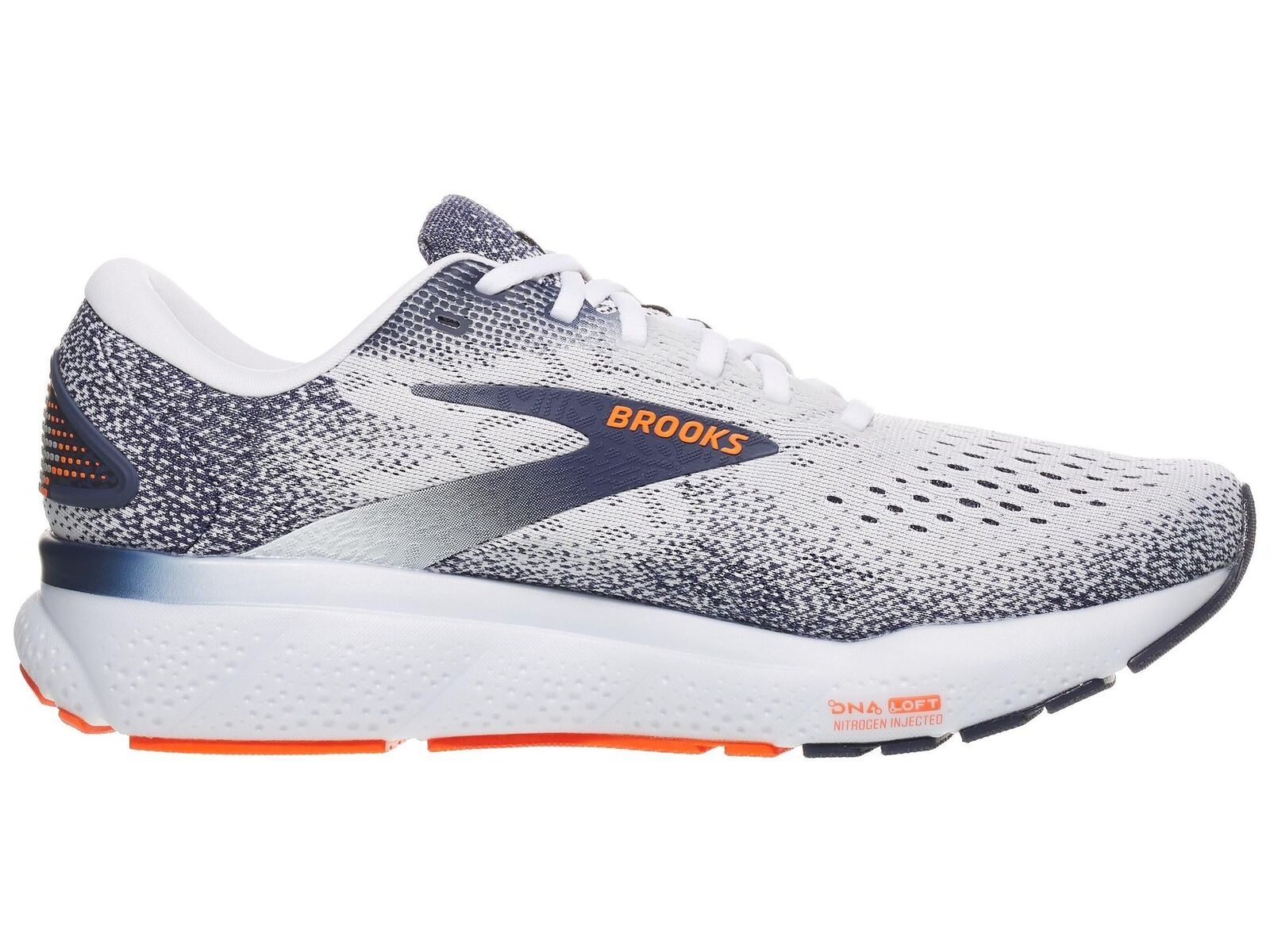 Mens Brooks Ghost 16 Running Shoes in White/Peacoat/Orange – Size 8.5-3