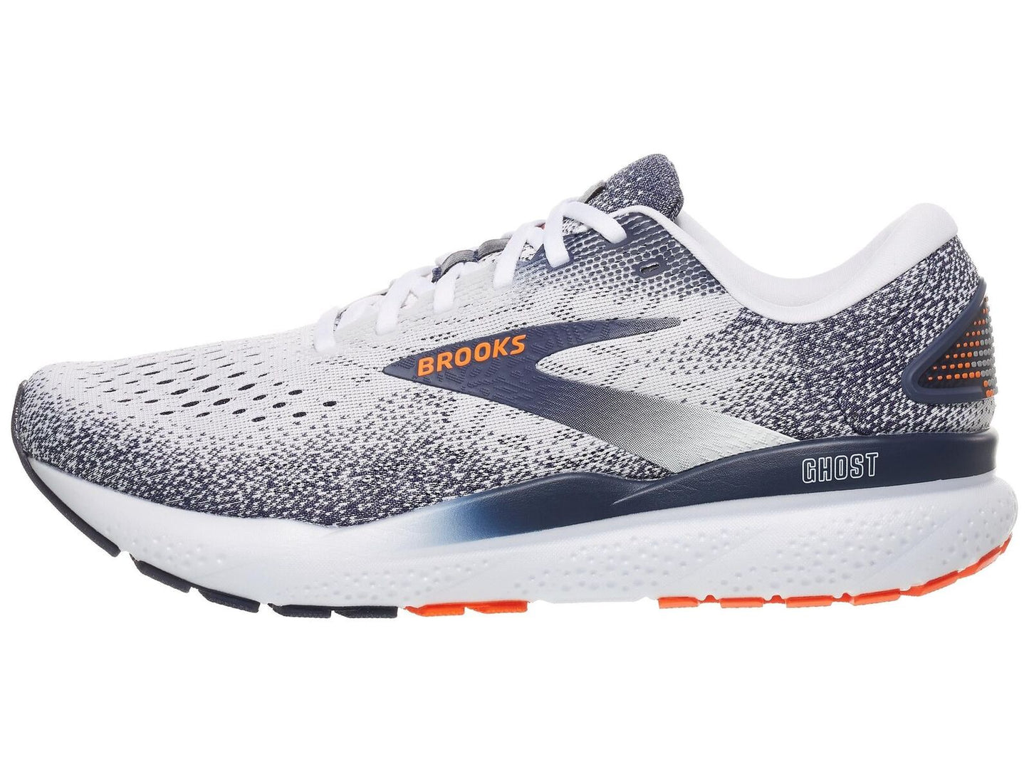 Mens Brooks Ghost 16 Running Shoes in White/Peacoat/Orange – Size 8.5-1