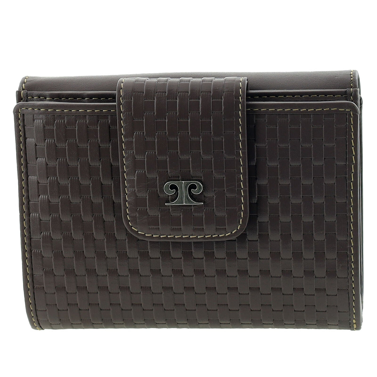 Pierre Cardin Steel Woven Leather Mens Bi-Fold Wallet w/ RFID Protection in Steel Brown
