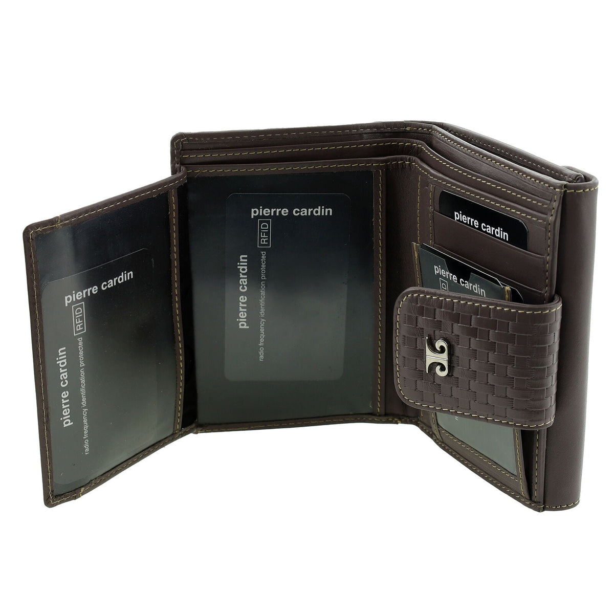 Pierre Cardin Steel Woven Leather Mens Bi-Fold Wallet w/ RFID Protection in Steel Brown