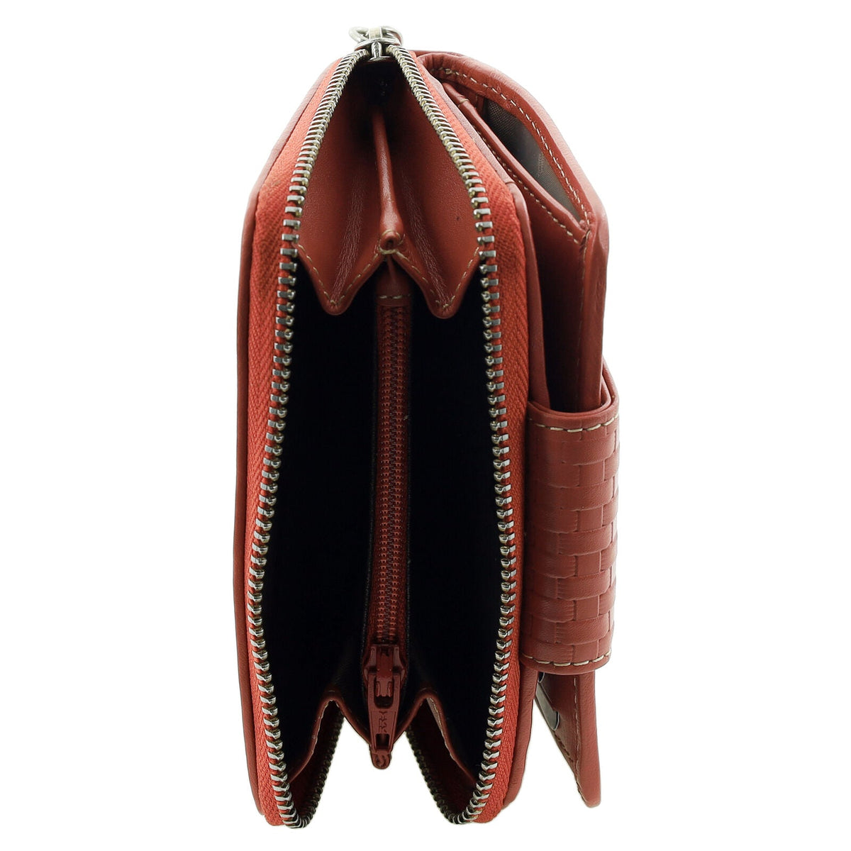 Pierre Cardin Woven Leather Zip-Around Bi-Fold Wallet with RFID Protection in Tobasco Red