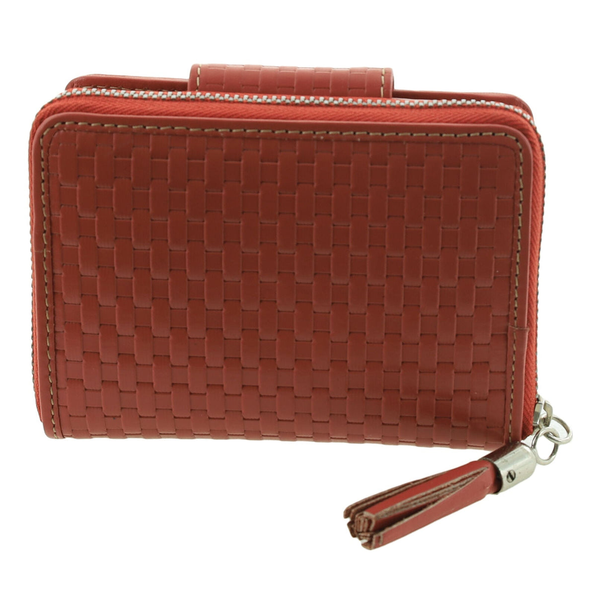 Pierre Cardin Woven Leather Zip-Around Bi-Fold Wallet with RFID Protection in Tobasco Red