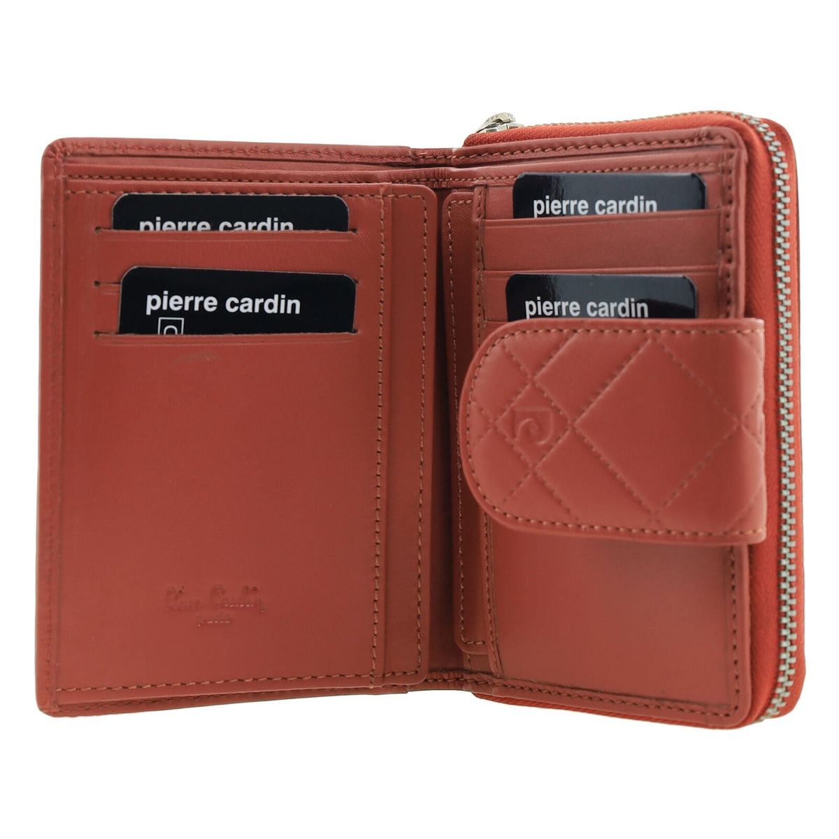 Pierre Cardin Quilted Leather Zip Around Bi-Fold Wallet w/ RFID Protection in Tobasco Red