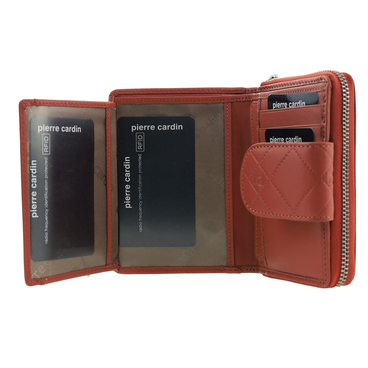 Pierre Cardin Quilted Leather Zip Around Bi-Fold Wallet w/ RFID Protection in Tobasco Red