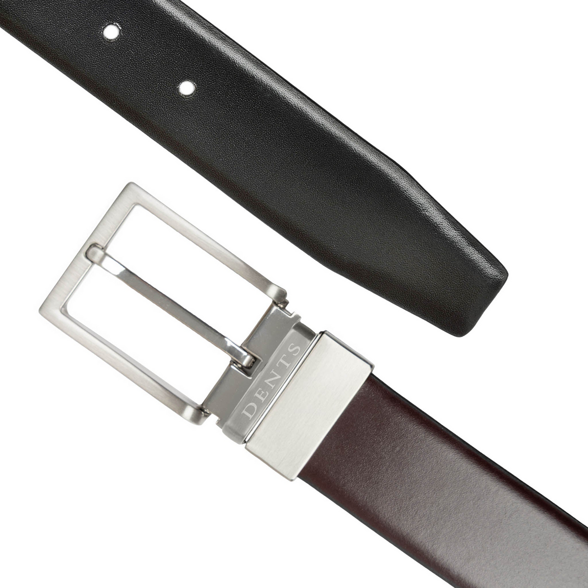 Dents Mens Heritage Reversible Full-Grain Leather Belt in Black/Burgundy