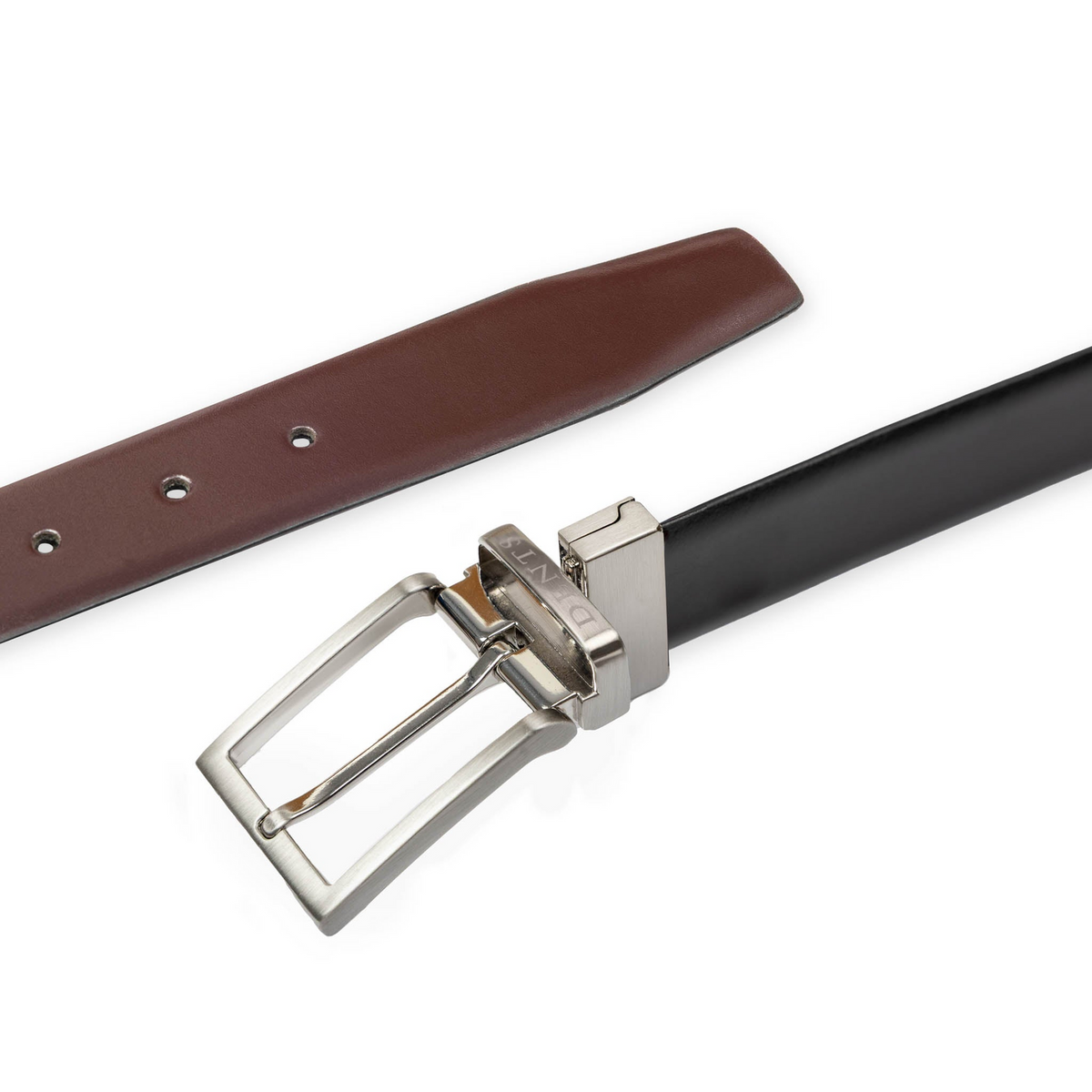 Dents Mens Heritage Reversible Full-Grain Leather Belt in Black/Burgundy