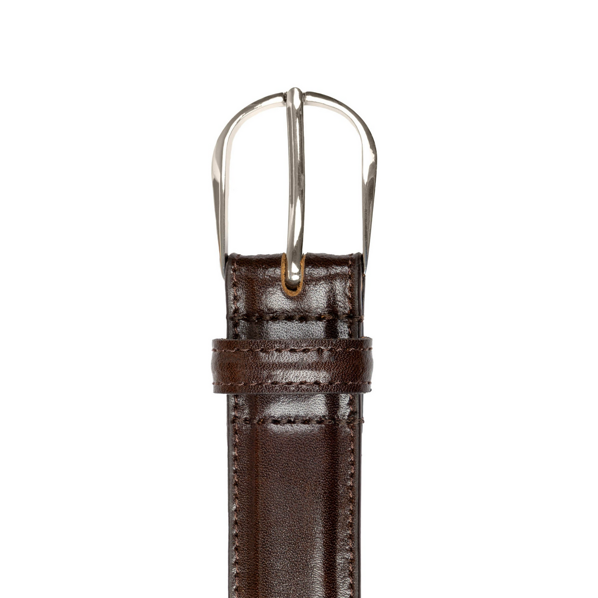 Dents Mens Heritage Lined Leather Belt with Shiny Silver Buckle and Stitched Edge in Brown