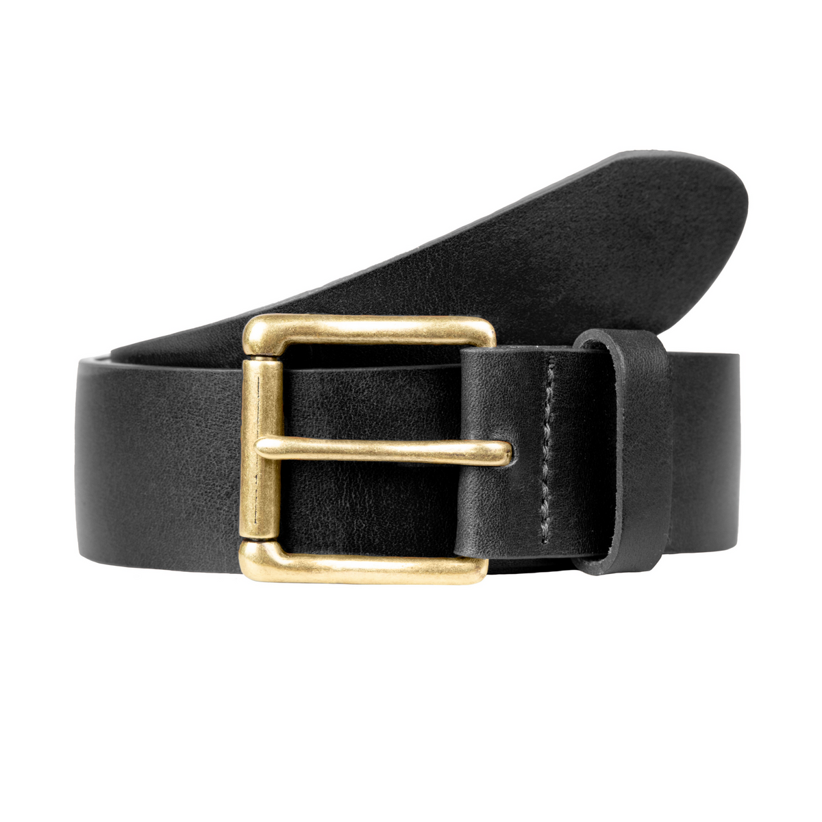 Dents Mens Heritage Lined Full-Grain Leather Belt with Antique Brass Buckle in Black