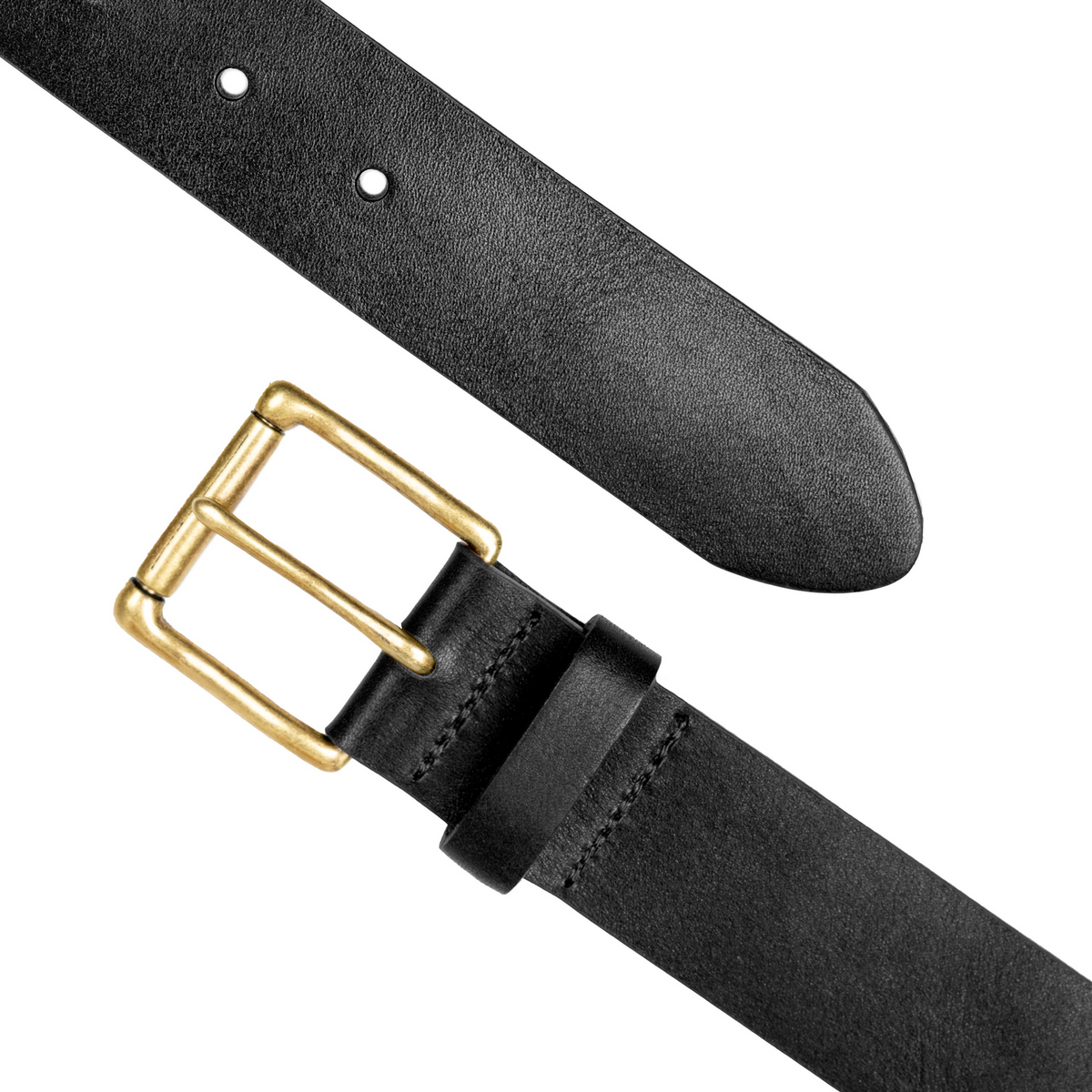 Dents Mens Heritage Lined Full-Grain Leather Belt with Antique Brass Buckle in Black
