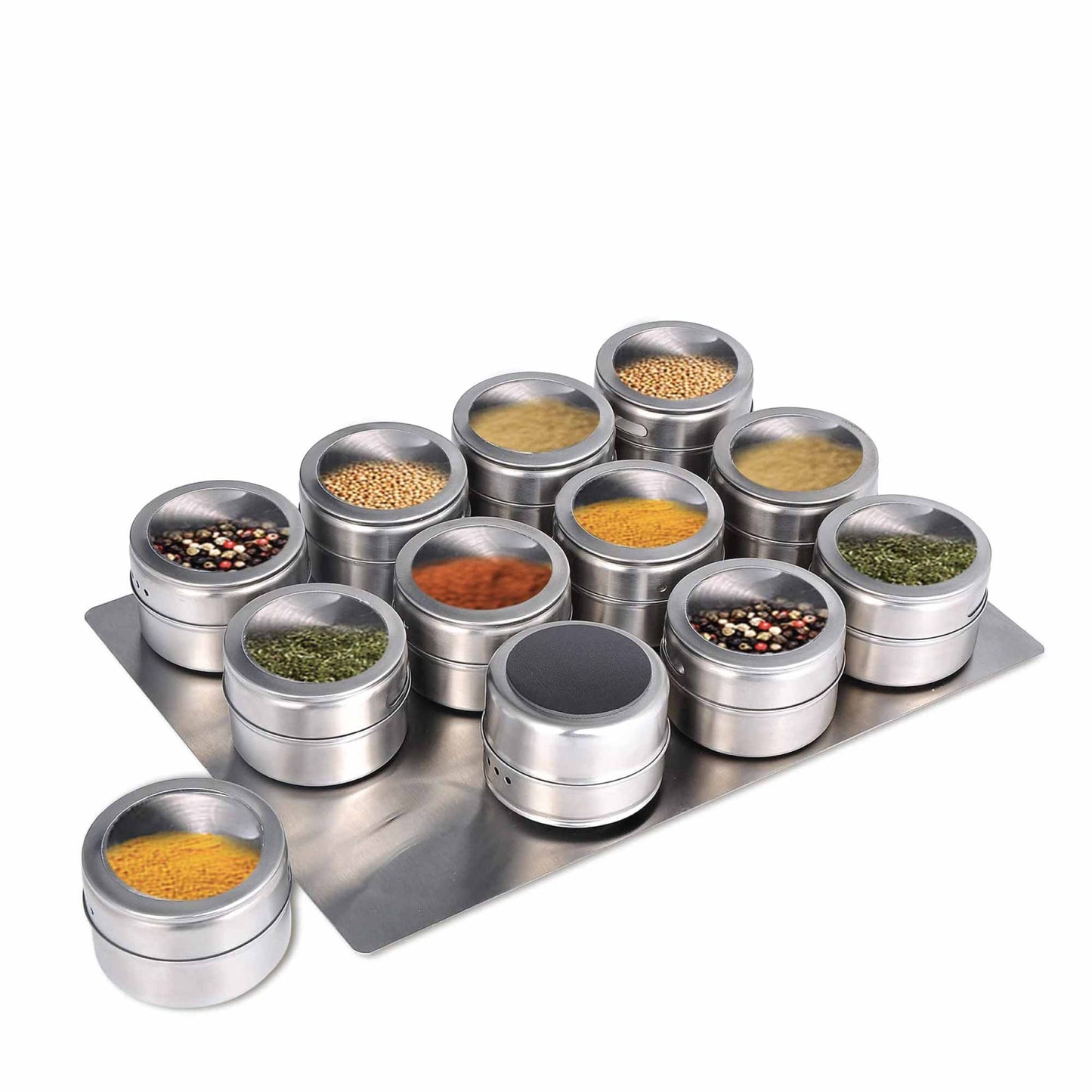 12 Magnetic Spice Jar Tins and Steel Plate - 150g Seasoning Storage Containers-3
