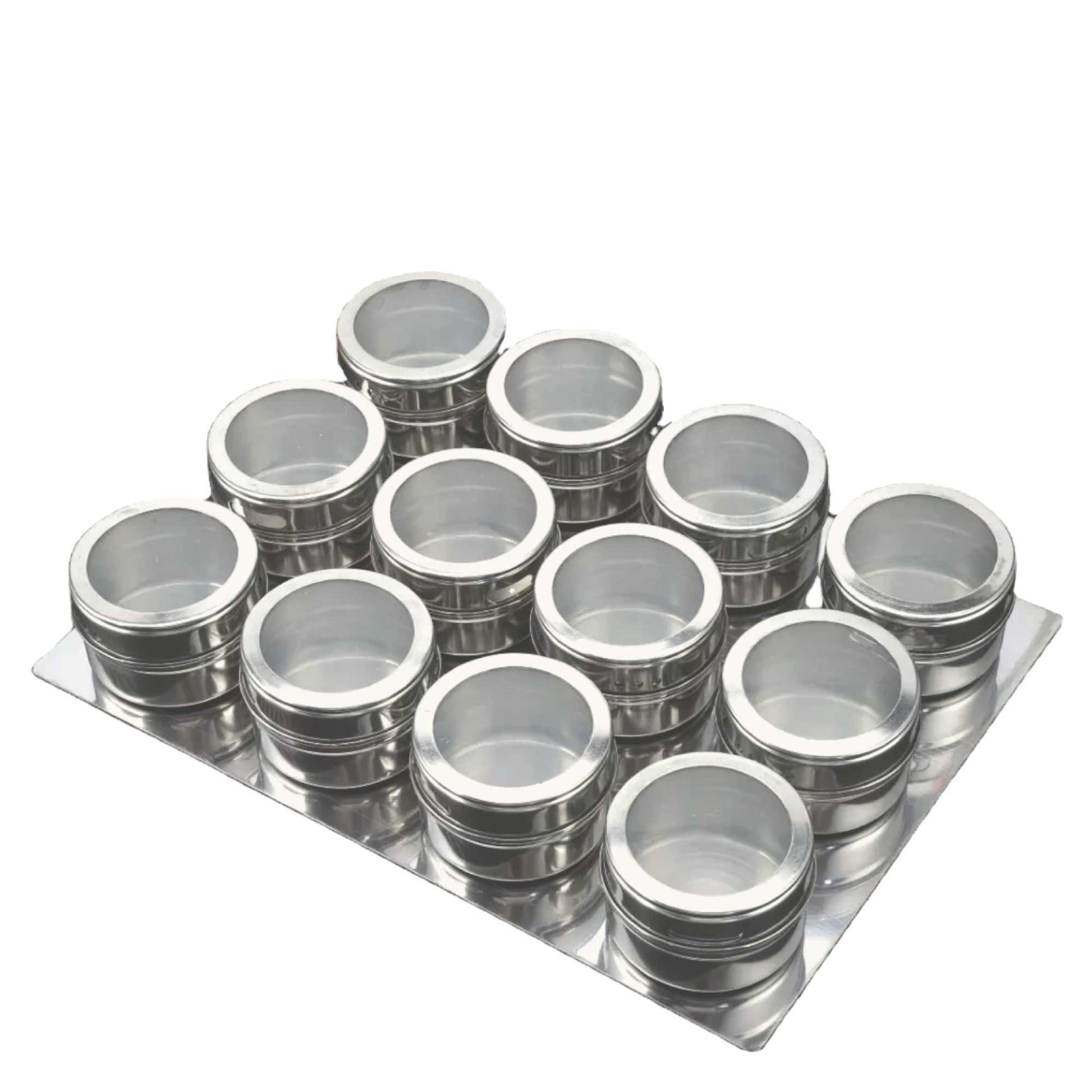 12 Magnetic Spice Jar Tins and Steel Plate - 150g Seasoning Storage Containers-0