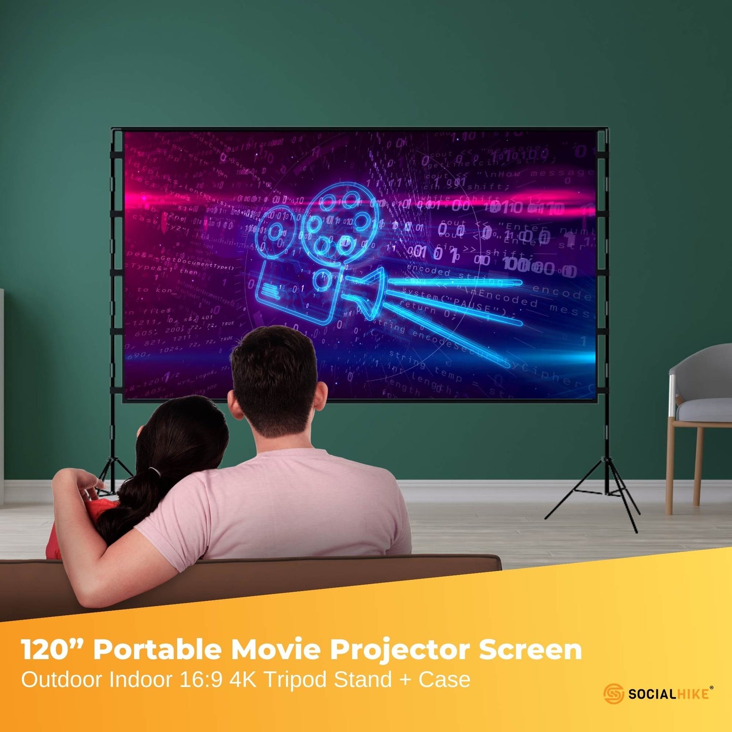 120” Portable Movie Projector Screen - Outdoor Indoor 16:9 4K Tripod Stand Case-1