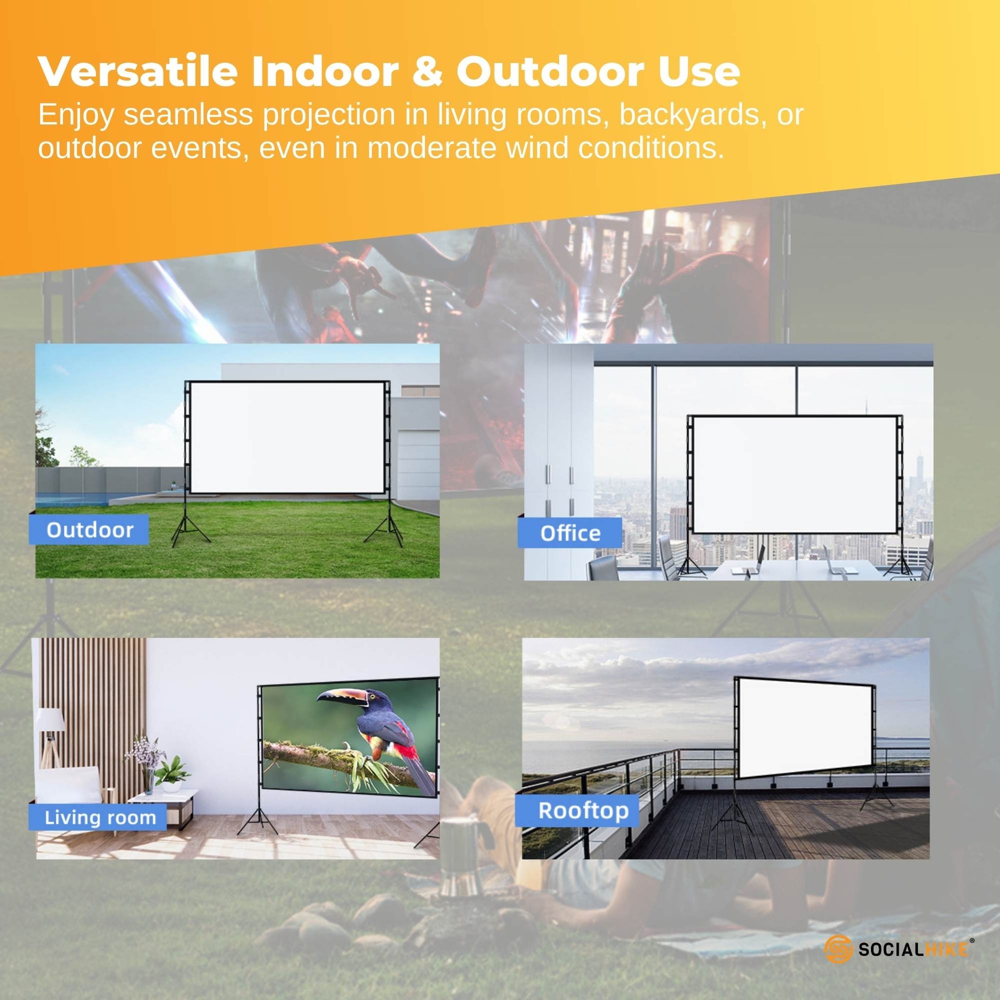 120” Portable Movie Projector Screen - Outdoor Indoor 16:9 4K Tripod Stand Case-2