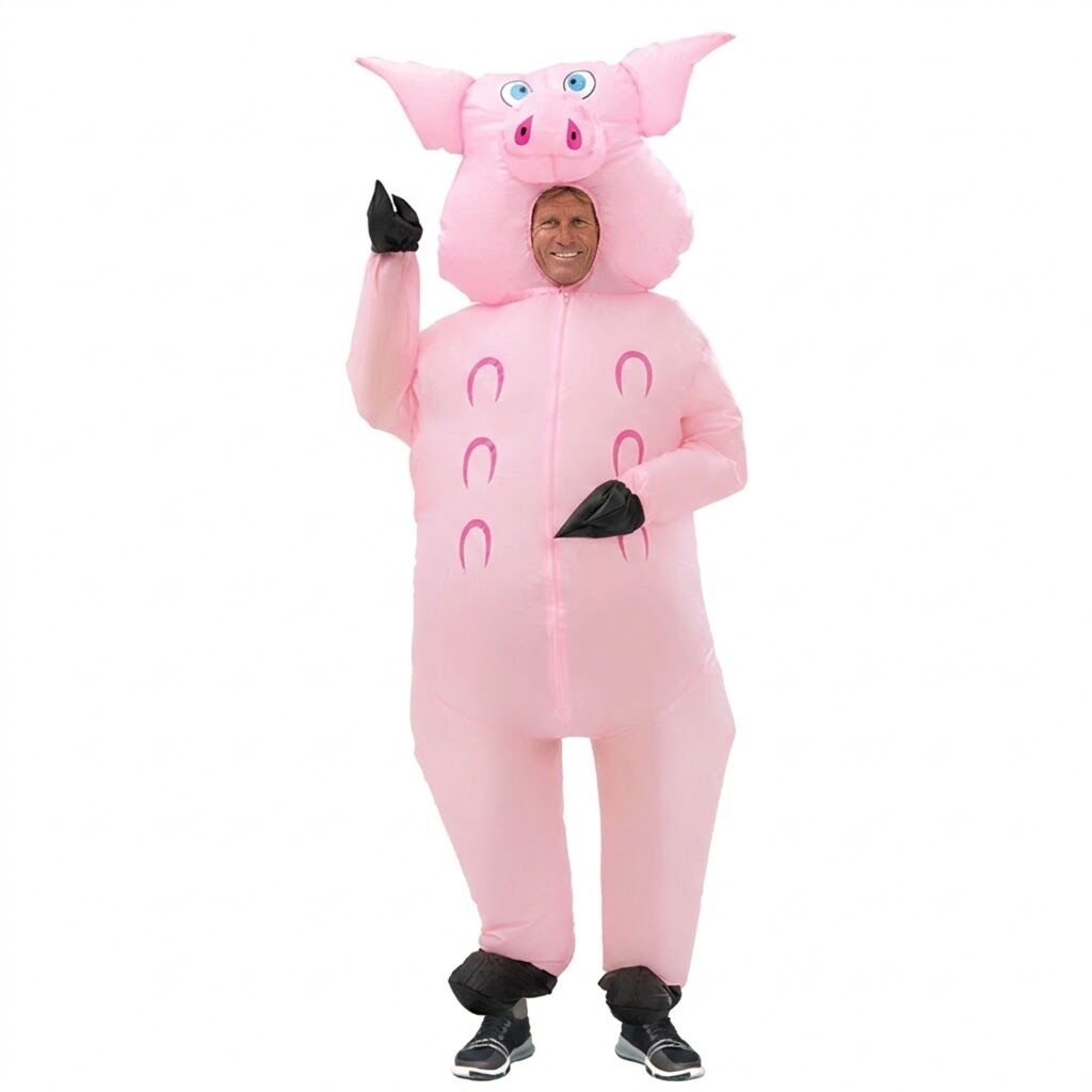 Adult Inflatable Pig Costume Funny Pink Pig Fancy Dress - One Size