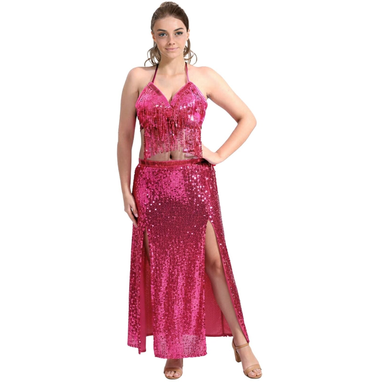 Adult Sequin Fringe Top in Hot Pink