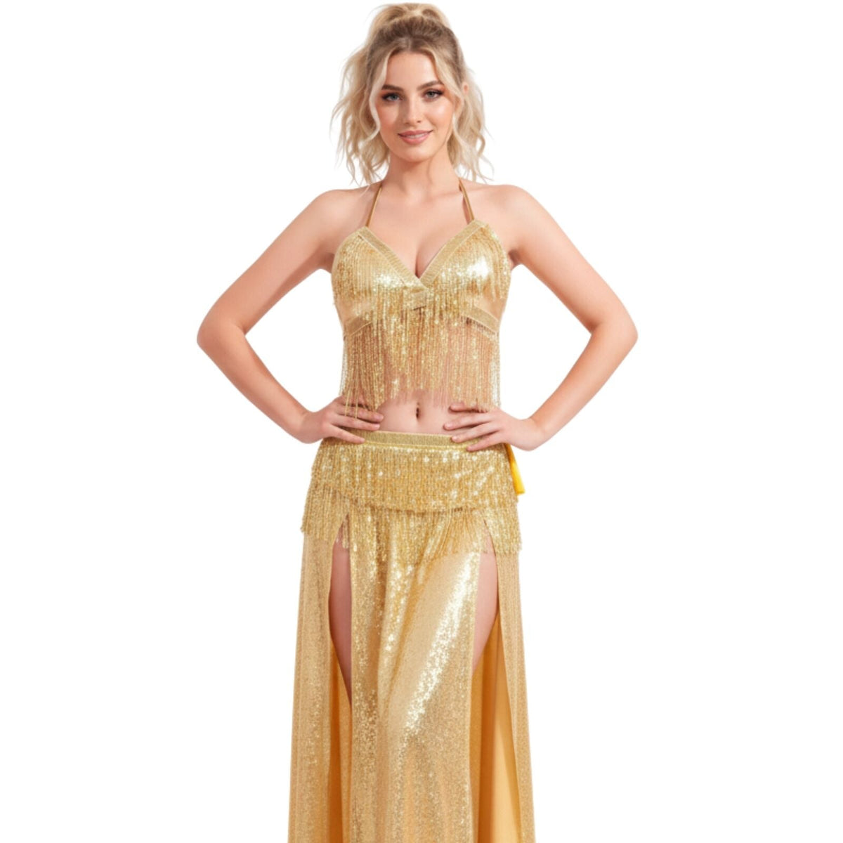 Adult Sequin Fringe Top in Gold/Yellow
