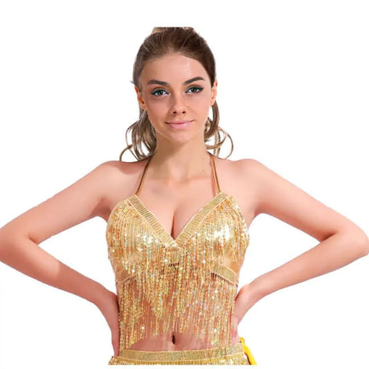 Adult Sequin Fringe Top in Gold/Yellow - Belly Dancer-0