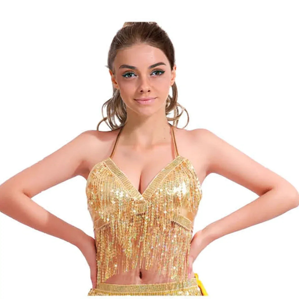 Adult Sequin Fringe Top in Gold/Yellow - Belly Dancer-1