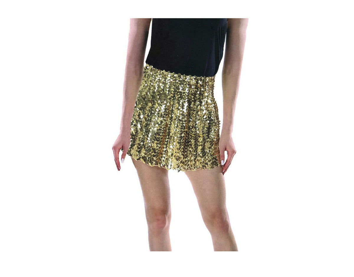 Ladies Sequin Fringe Tassel Skirt Adult Costume Dance Party Dress Up - Gold