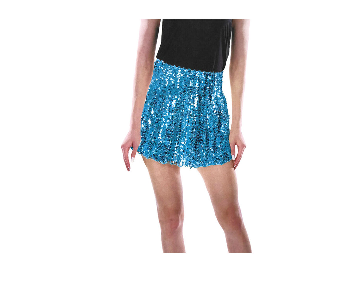 Ladies Sequin Fringe Tassel Skirt Adult Costume Dance Party DressUp - Light Blue