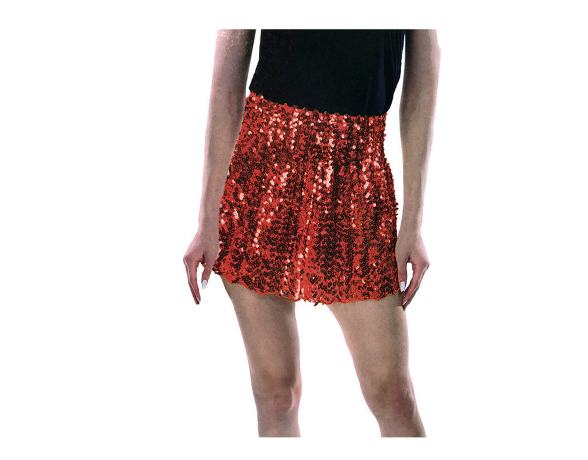 Ladies Sequin Fringe Tassel Skirt Adult Costume Dance Party Dress Up - Red