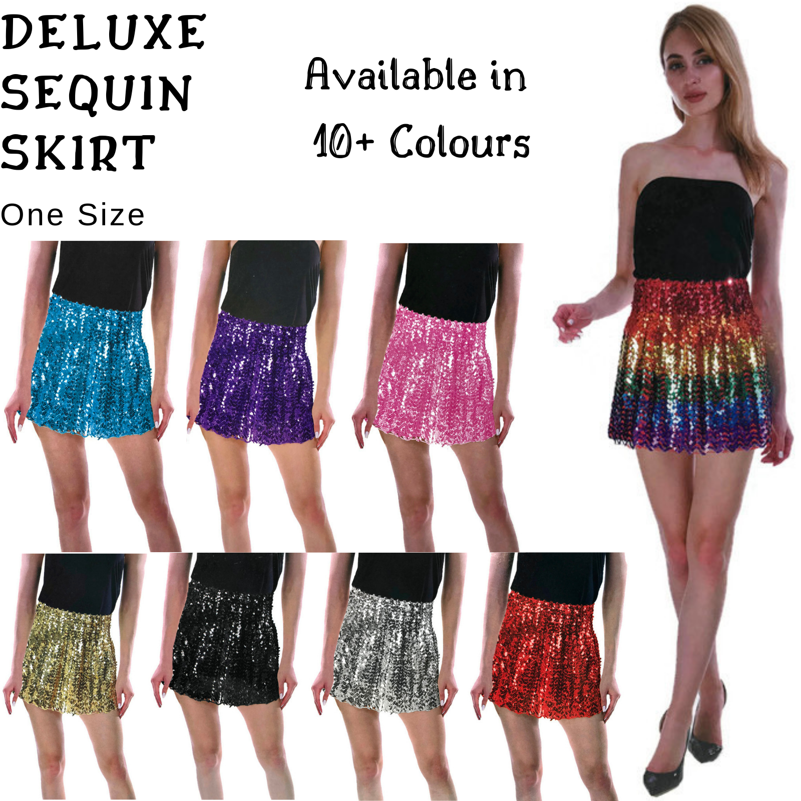 Ladies Adult Deluxe SEQUIN SKIRT Party Costume Dress Up Bling Fringe Tassel-1