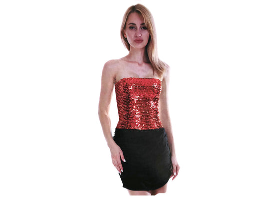 Womens SEQUIN BANDEAU CROP TOP Sparkling Sparkly Costume Tube-10