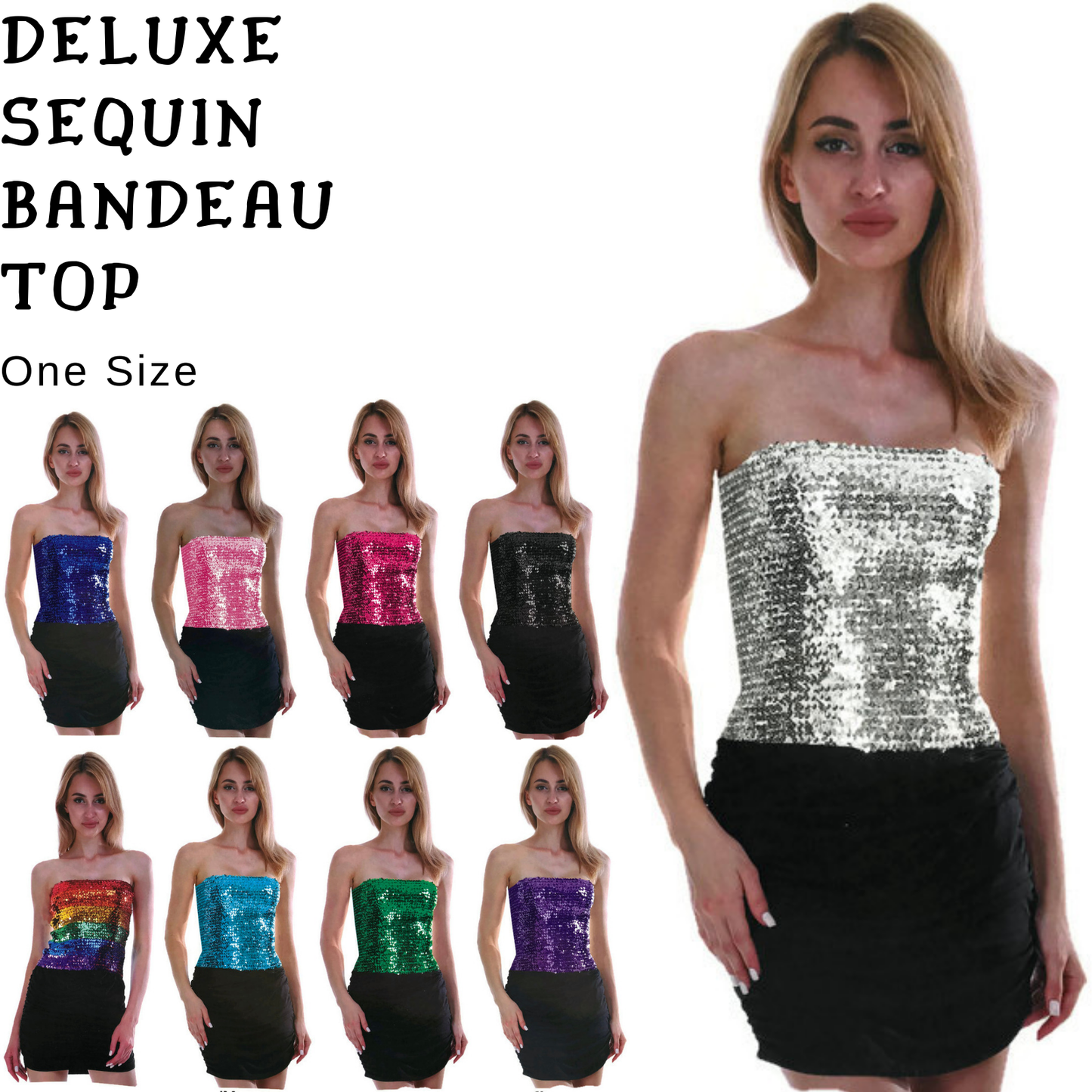 Womens SEQUIN BANDEAU CROP TOP Sparkling Sparkly Costume Tube-1