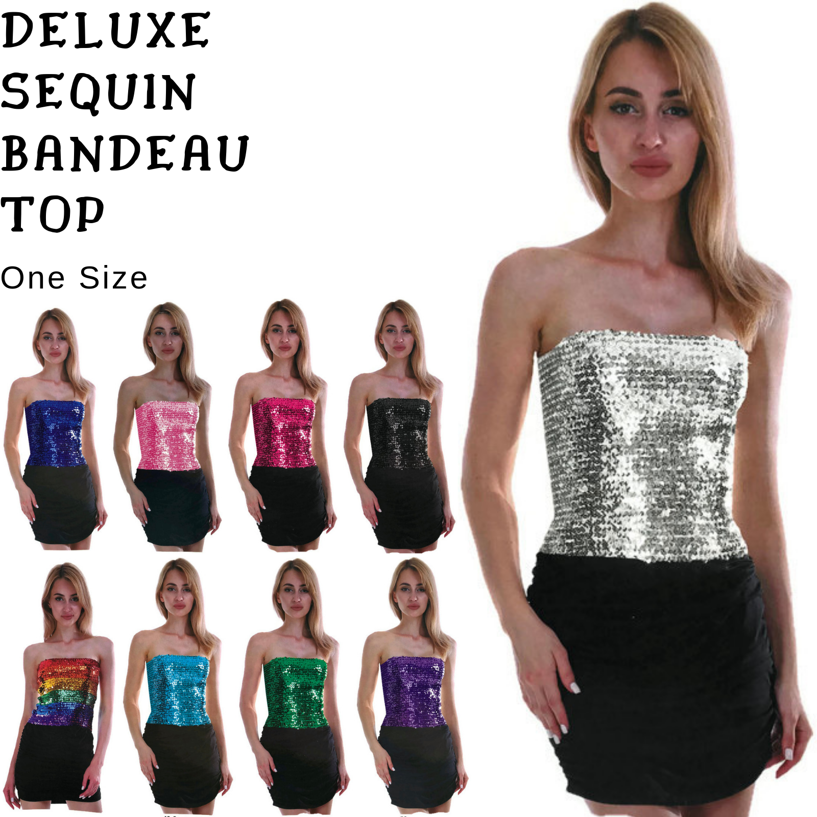 Womens SEQUIN BANDEAU CROP TOP Sparkling Sparkly Costume Tube-1