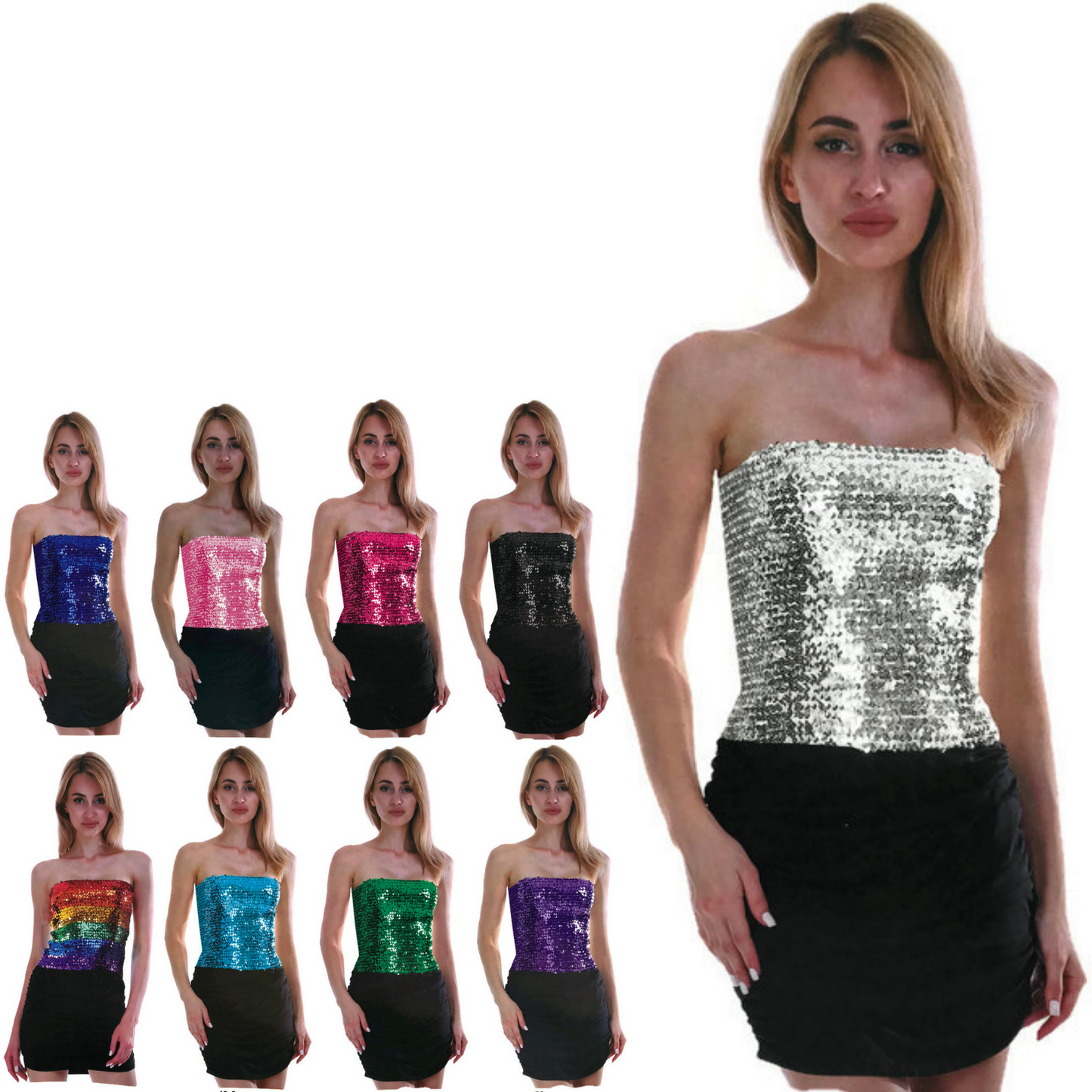 Womens SEQUIN BANDEAU CROP TOP Sparkling Sparkly Costume Tube-0
