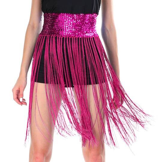 Sequin Belt w/Fringe Skirt  20s Flapper Dance Costume Party  - Hot Pink-1