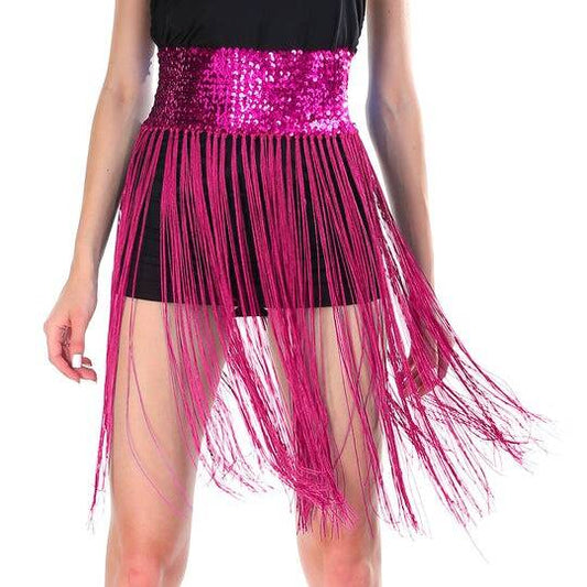Sequin Belt w/Fringe Skirt  20s Flapper Dance Costume Party  - Hot Pink-0