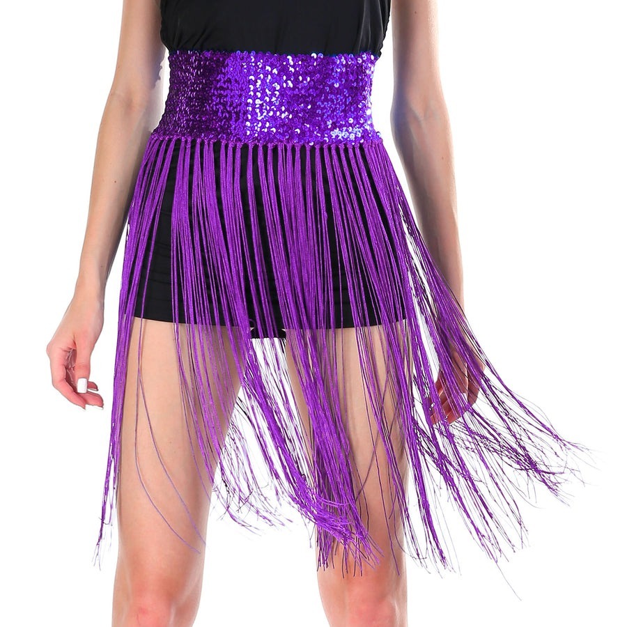 Sequin Belt w/Fringe Skirt 20s Flapper Dance Costume Party  - Purple-1