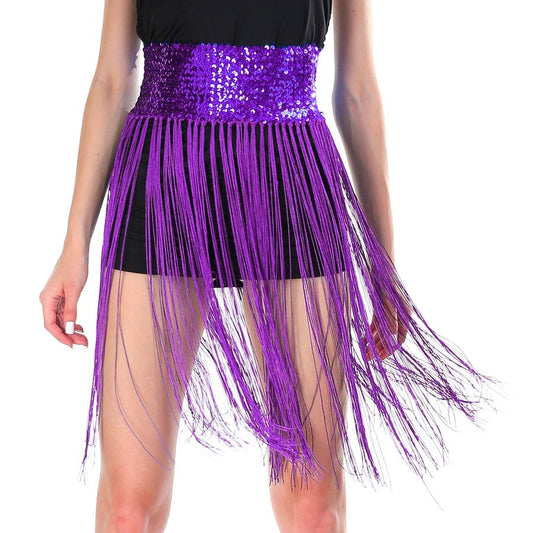 Sequin Belt w/Fringe Skirt 20s Flapper Dance Costume Party  - Purple-0